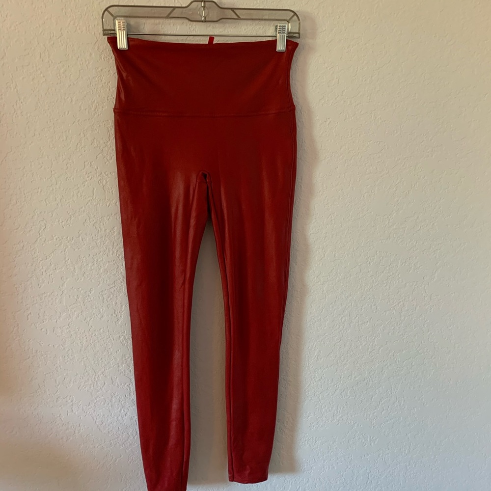 Spanx Faux Red Leather Leggings Size L